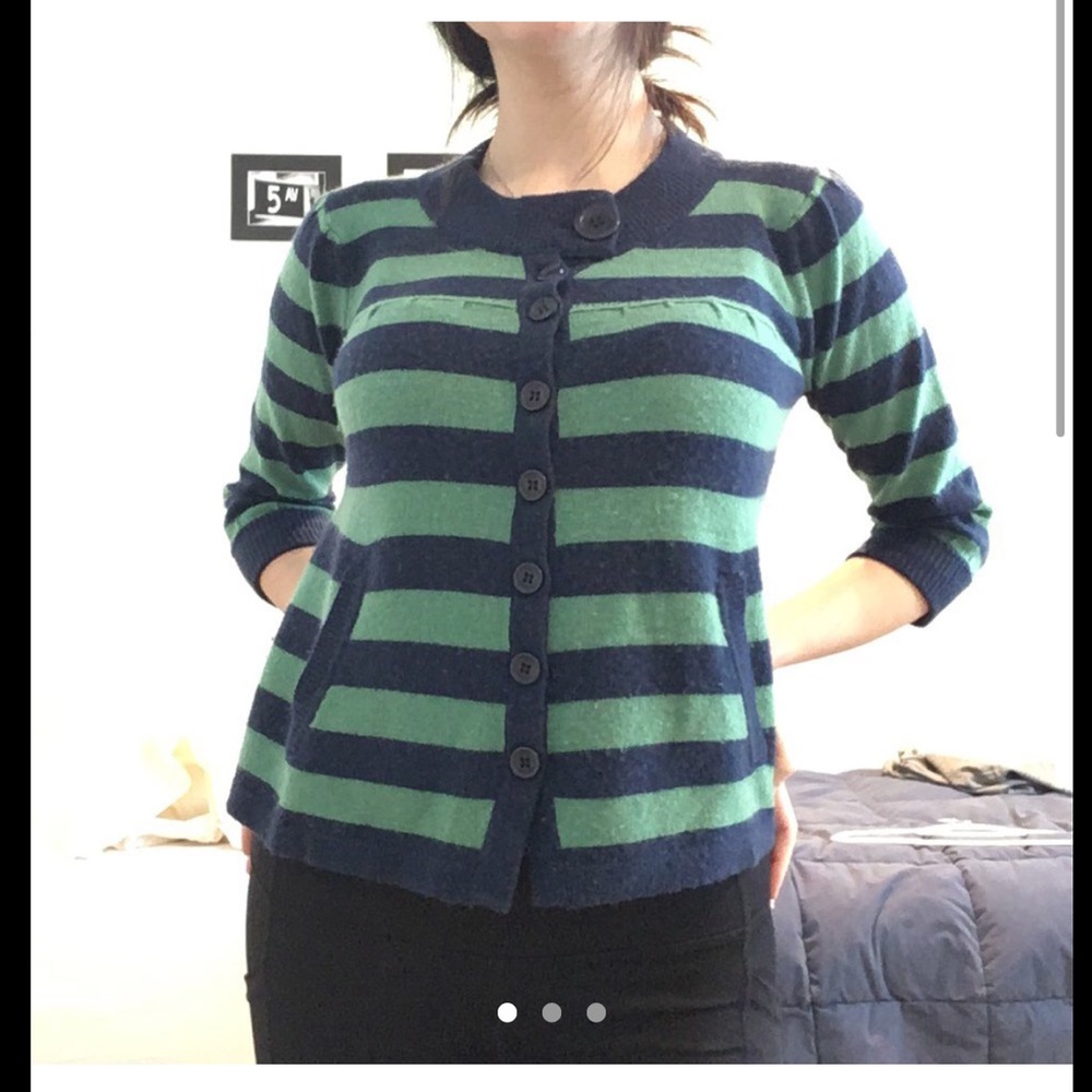 C&C California Blue green stripe cardigan sweater